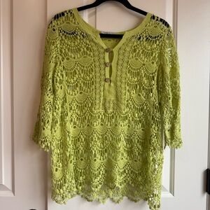 Tempo Paris Chartreuse Crochet Lace Boho Top M